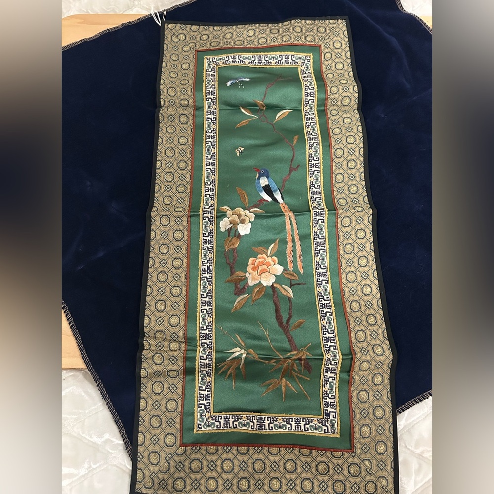 Vintage silk embroidery panel